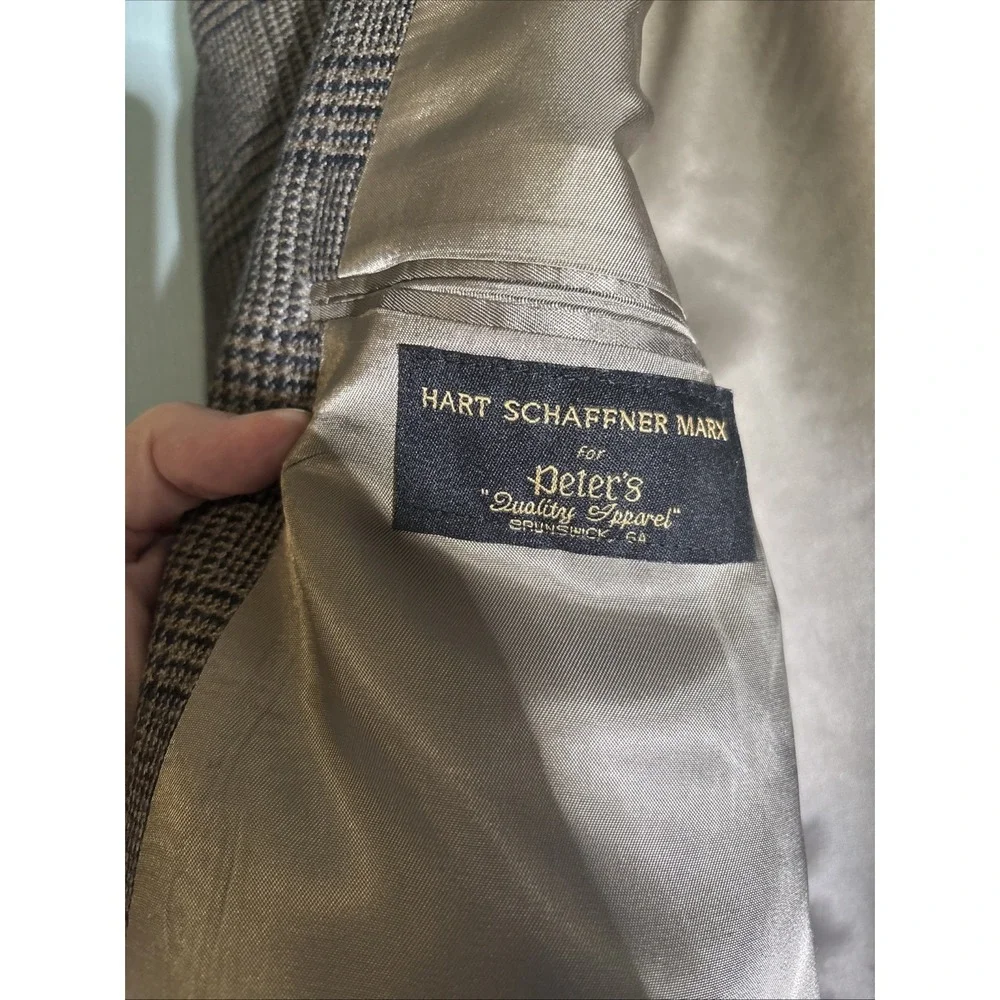 Hart Schaffer Marx Wool Plaid Suit Jacket‎ Sz 46 Regular